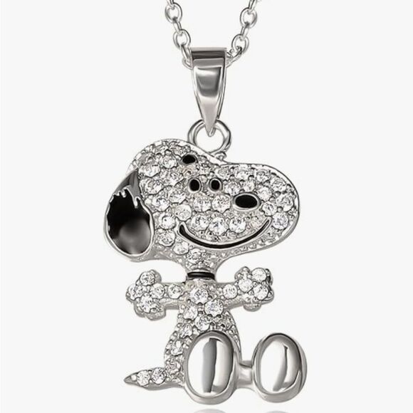 Peanuts Silver Flash Plated  Pendant Necklace w/3D Pave Snoopy - Picture 1 of 11